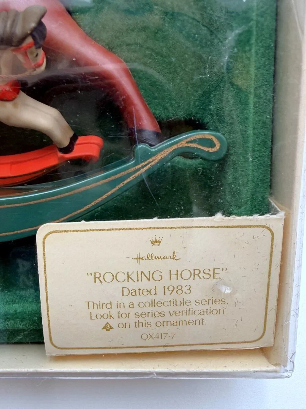 Hallmark Vtg 1983 Rocking Horse Ornament & 1981 Inspired Rocking Horse Lapel Pin